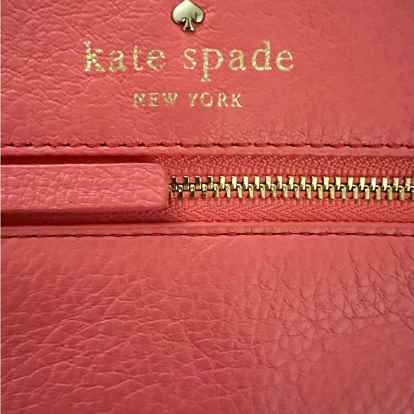 Kate Spade Coral Pebbled Leather Wristlet with Gold Accents. - Picture 10 of 10
